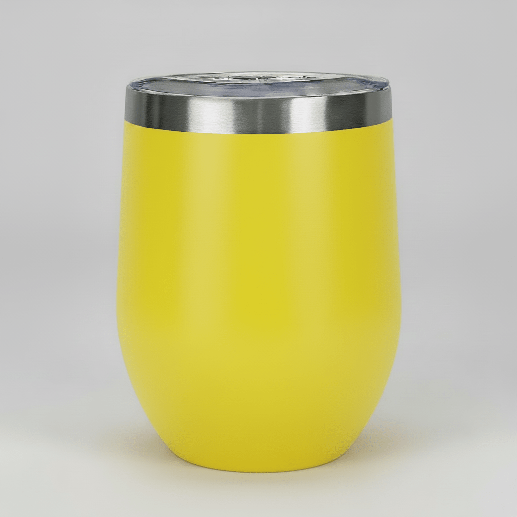 Yellow 12oz stainless steel wine tumbler before customization