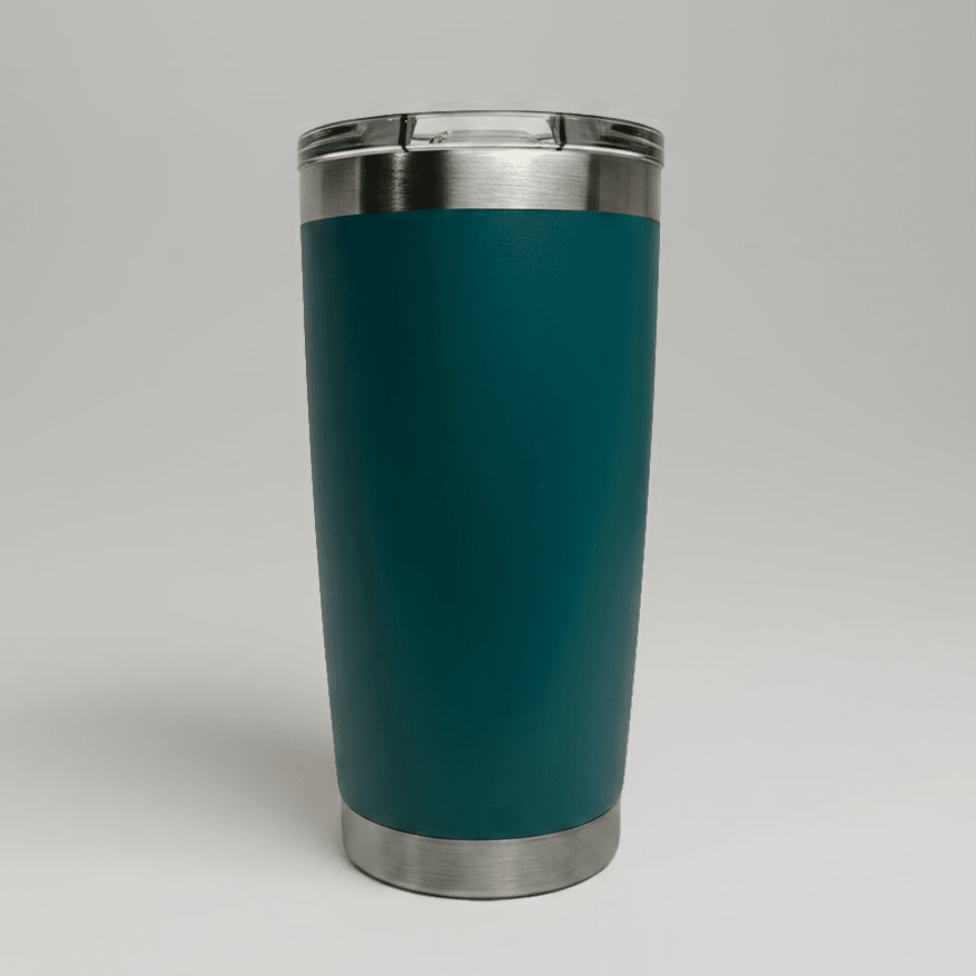 Midnight Green MKR Supply 20 oz stainless steel tumbler before custom UV logo printing