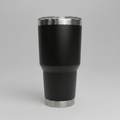 Black 30oz stainless steel tumbler before custom UV logo printing