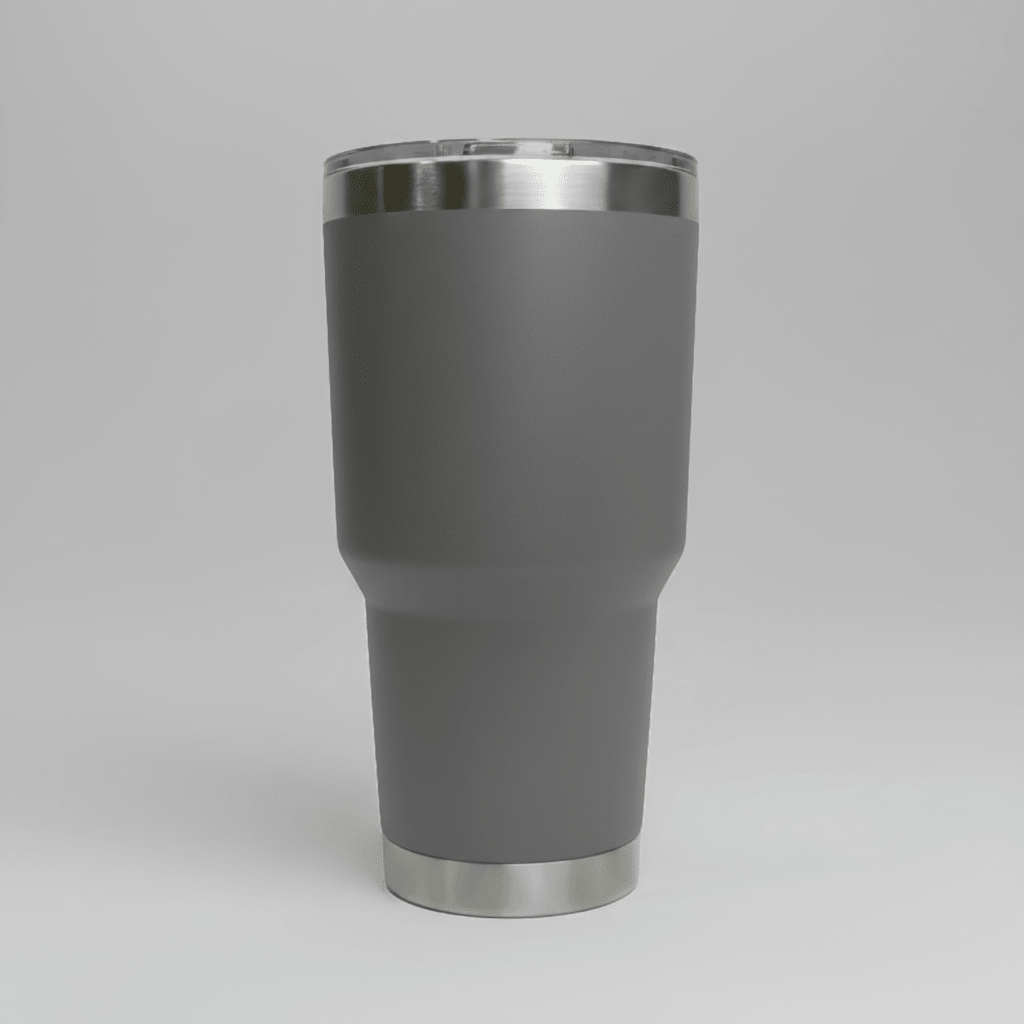 Gray 30oz stainless steel tumbler before custom UV logo printing