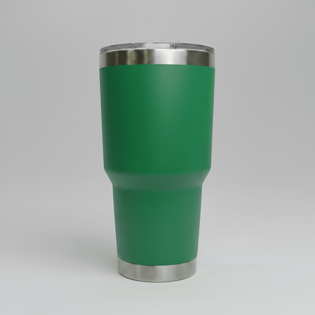 Kelly Green 30oz stainless steel tumbler before custom UV logo printing
