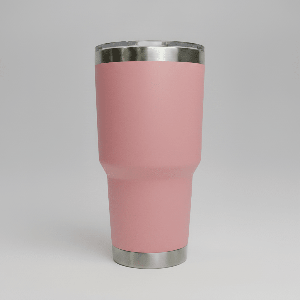 Pink 30oz stainless steel tumbler before custom UV logo printing