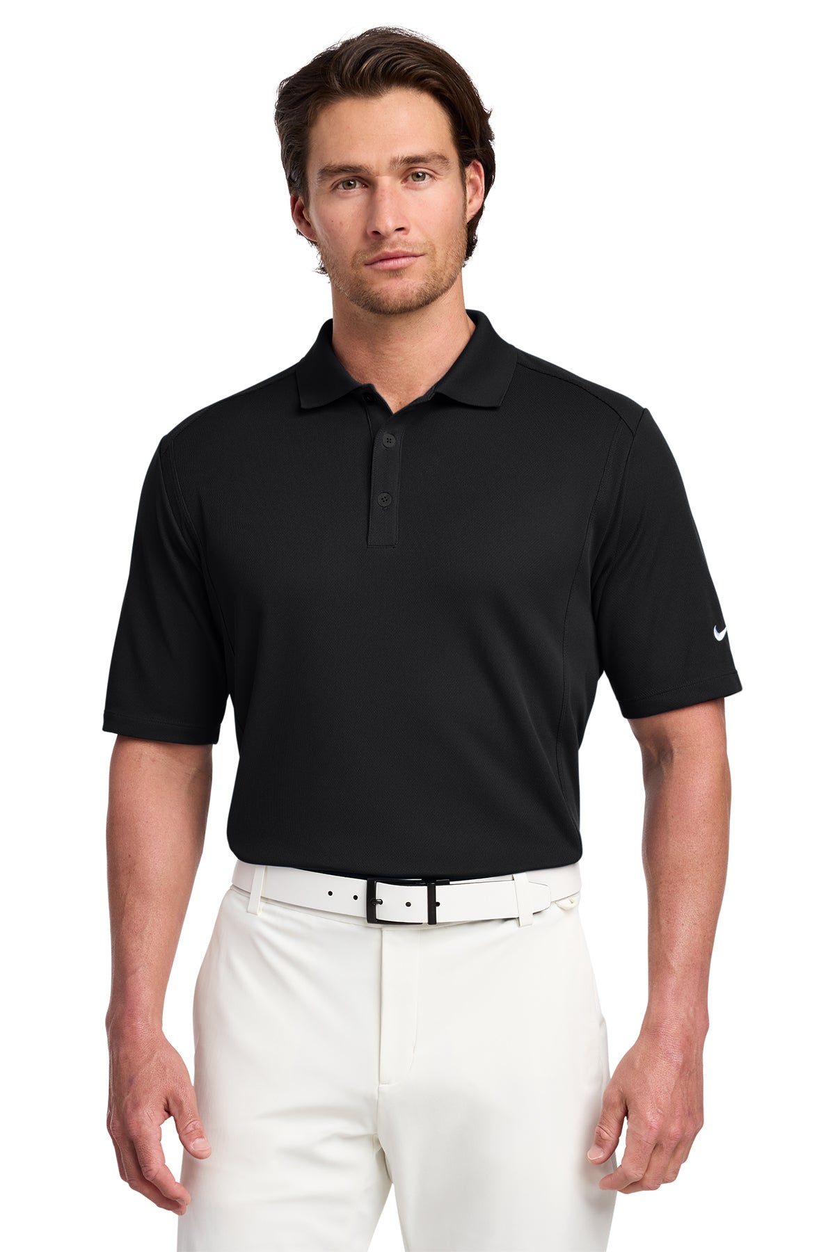 Black Nike 267020 Dri-FIT Classic Polo, front view before custom embroidery