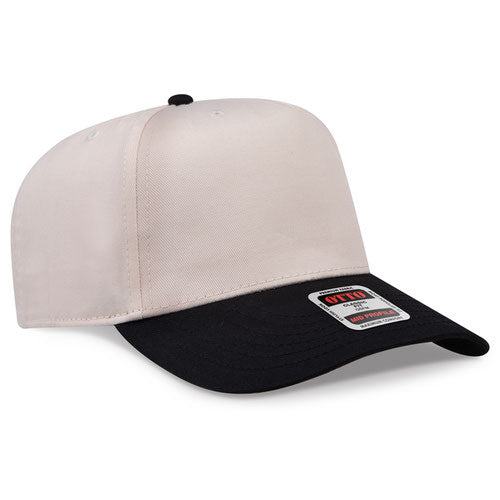 Black/Natural Otto 31-069 five-panel snapback cap, blank before custom embroidery