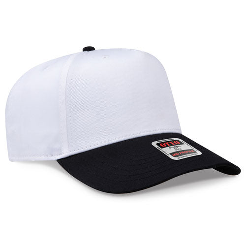 Black/White Otto 31-069 five-panel snapback cap, blank before custom embroidery