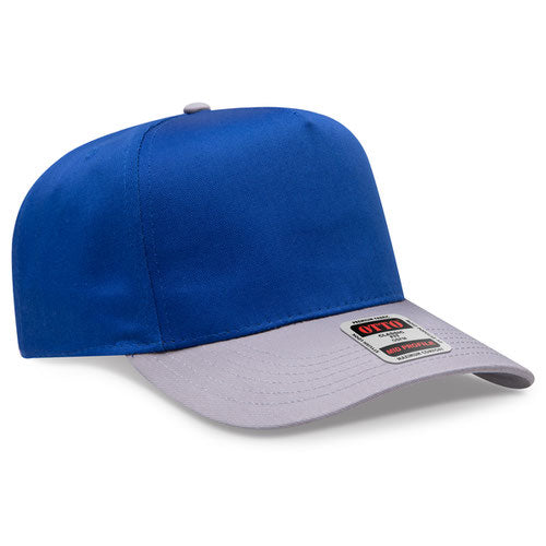 Gray/Royal Otto 31-069 five-panel snapback cap, blank before custom embroidery