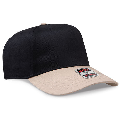 Khaki/Black Otto 31-069 five-panel snapback cap, blank before custom embroidery