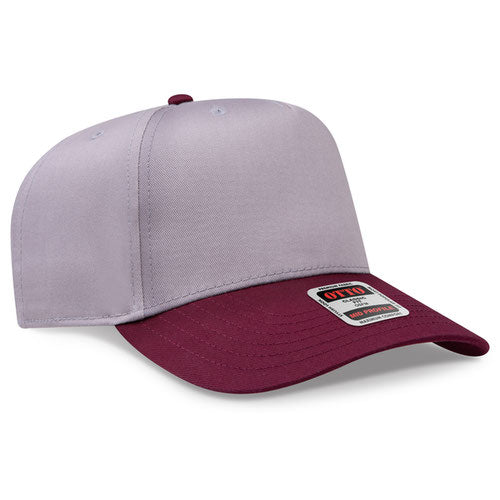 Maroon/Gray Otto 31-069 five-panel snapback cap, blank before custom embroidery