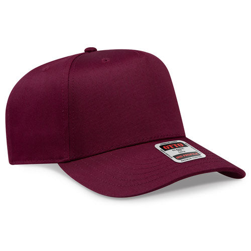 Maroon Otto 31-069 five-panel snapback cap, blank before custom embroidery