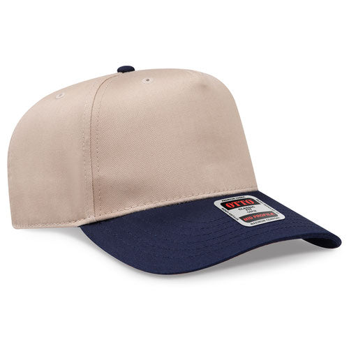 Navy/Khaki Otto 31-069 five-panel snapback cap, blank before custom embroidery