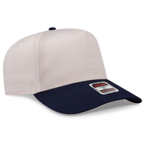 Navy/Natural Otto 31-069 five-panel snapback cap, blank before custom embroidery