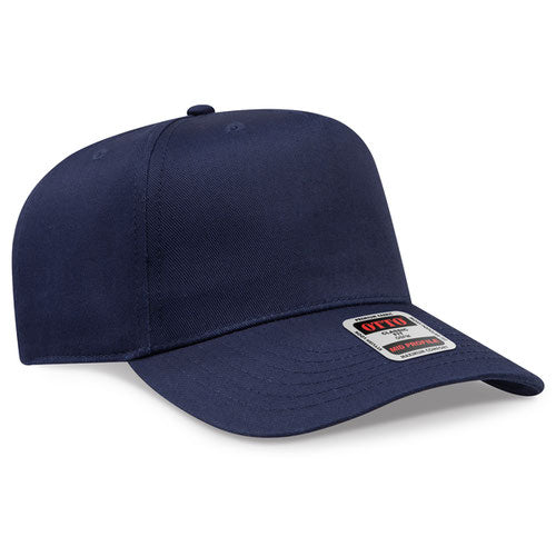 Navy Otto 31-069 five-panel snapback cap, blank before custom embroidery