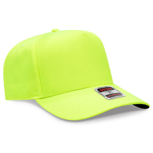 Neon Yellow Otto 31-069 five-panel snapback cap, blank before custom embroidery