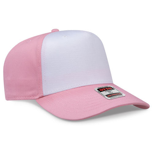 Pink/White/Pink Otto 31-069 five-panel snapback cap, blank before custom embroidery
