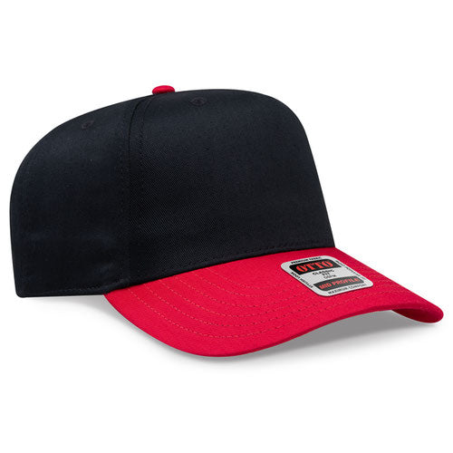 Red/Black Otto 31-069 five-panel snapback cap, blank before custom embroidery