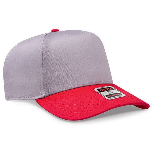 Red/Gray Otto 31-069 five-panel snapback cap, blank before custom embroidery