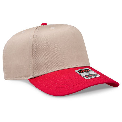 Red/Khaki Otto 31-069 five-panel snapback cap, blank before custom embroidery