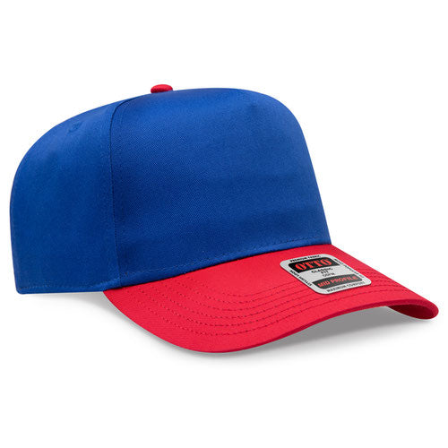 Red/Royal Otto 31-069 five-panel snapback cap, blank before custom embroidery