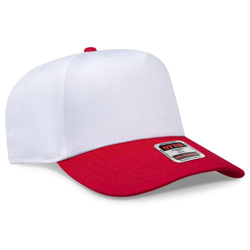 Red/White Otto 31-069 five-panel snapback cap, blank before custom embroidery