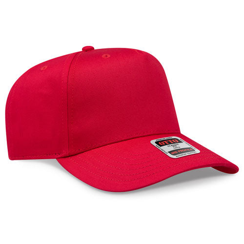 Red Otto 31-069 five-panel snapback cap, blank before custom embroidery