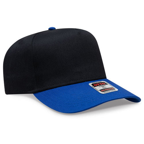 Royal/Black Otto 31-069 five-panel snapback cap, blank before custom embroidery