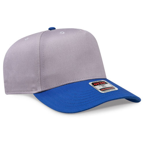 Royal/Gray Otto 31-069 five-panel snapback cap, blank before custom embroidery