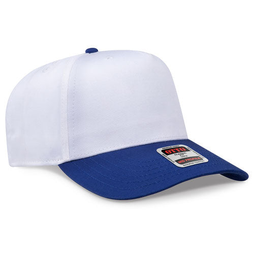 Royal/White Otto 31-069 five-panel snapback cap, blank before custom embroidery