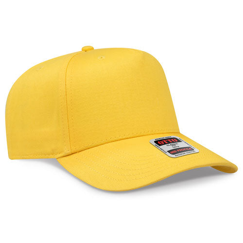 Yellow Otto 31-069 five-panel snapback cap, blank before custom embroidery