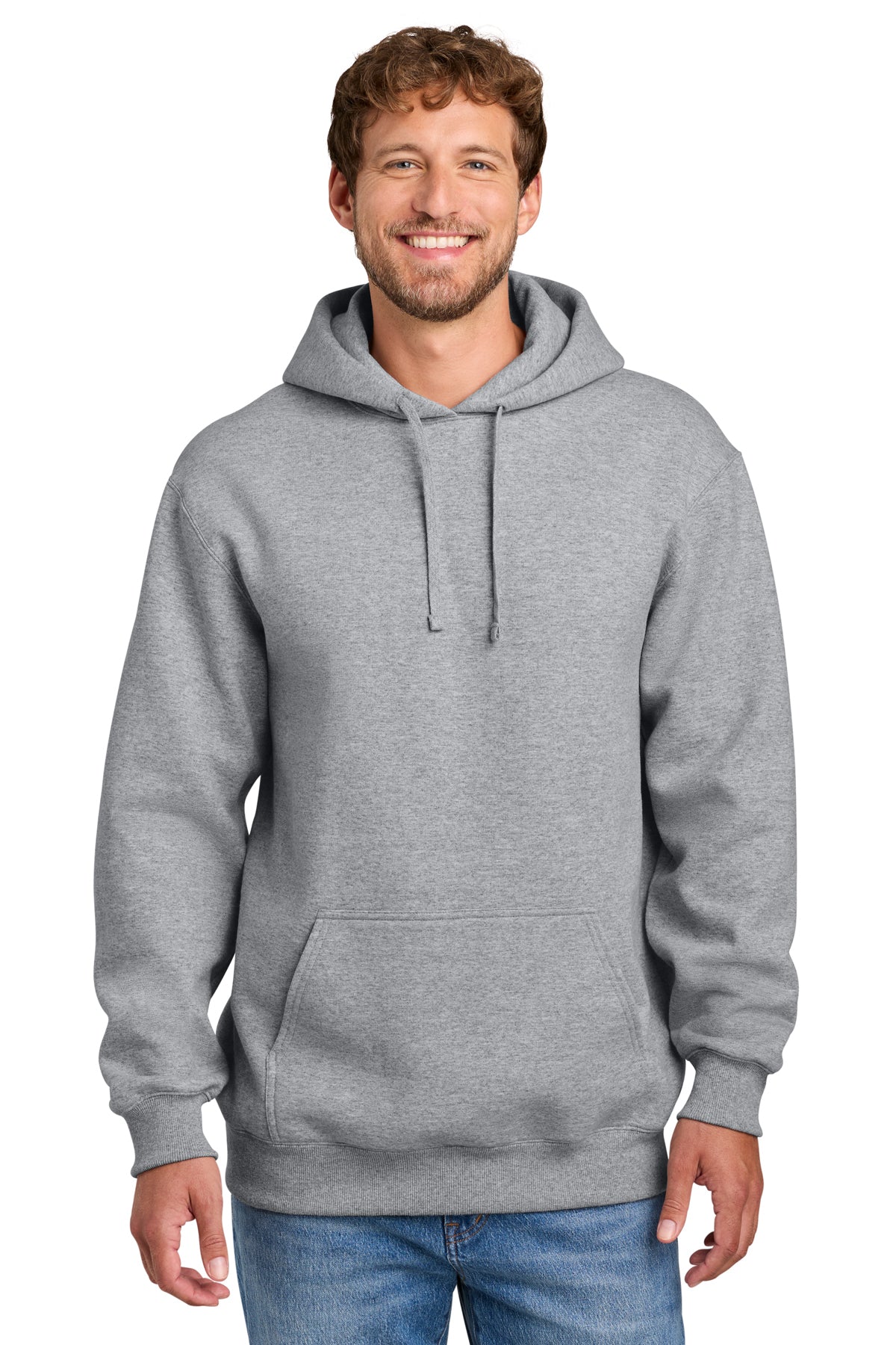 Port & Co PC107H hoodie in Athletic Heather, front view before customization