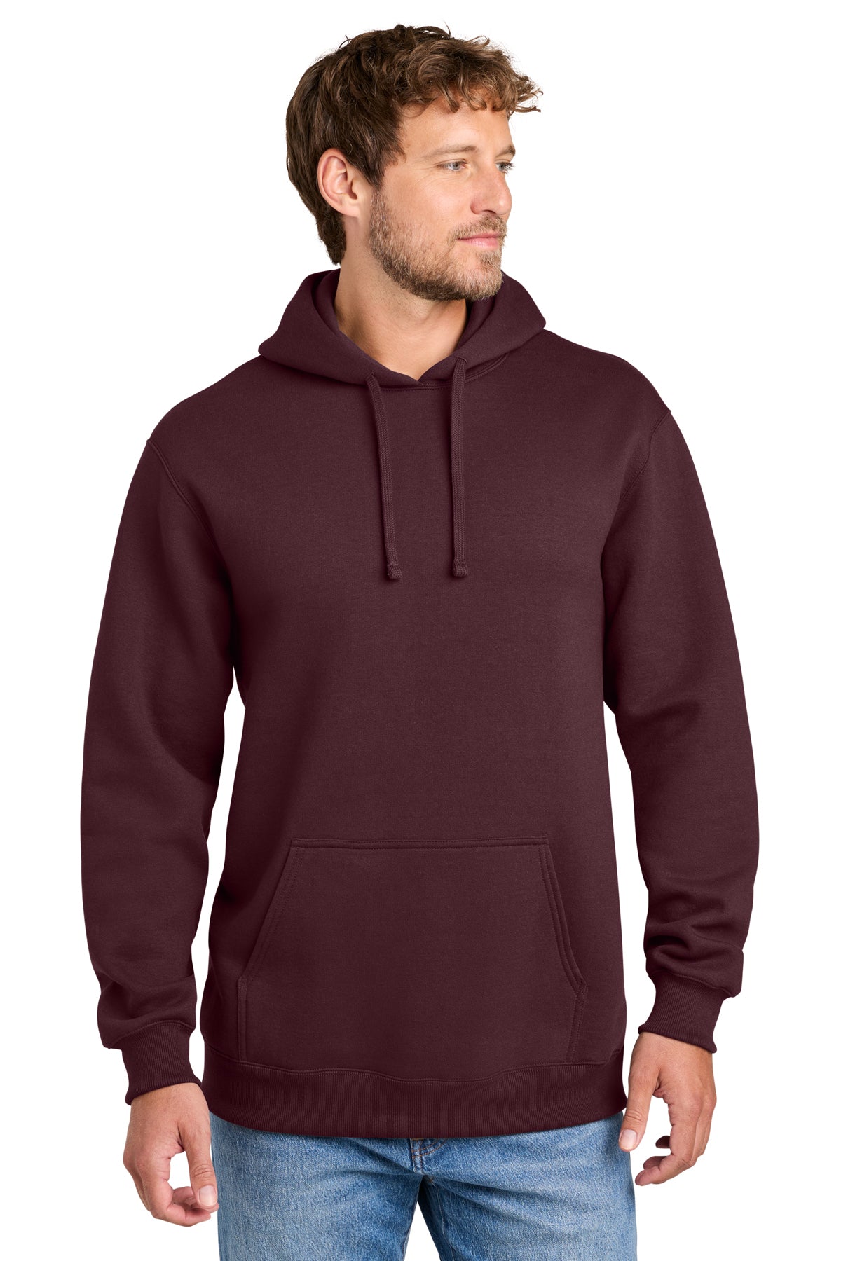 Port & Co PC107H hoodie in Athletic Maroon, front view before customization