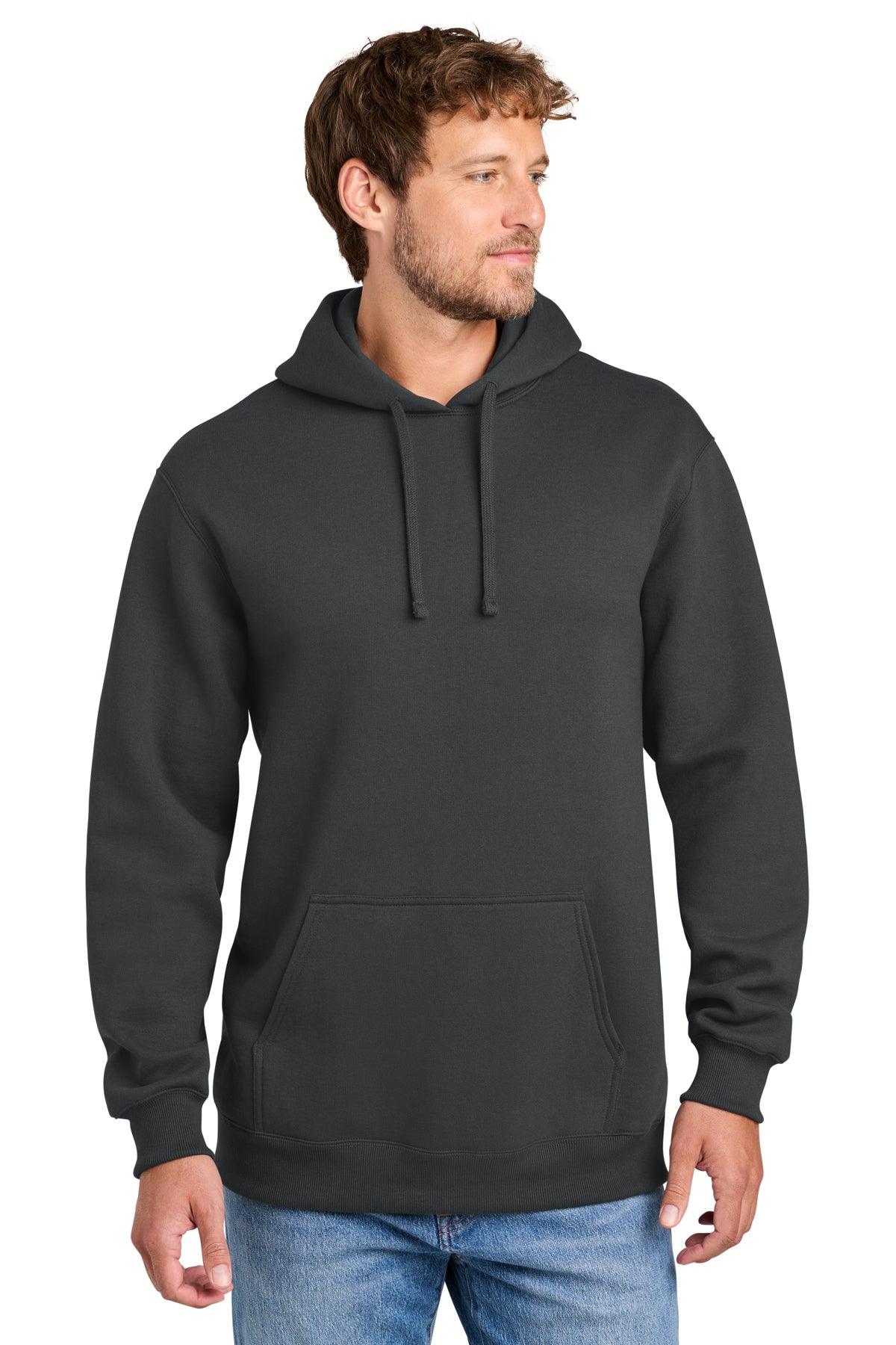 Port & Co PC107H hoodie in Coal Grey, front view before customization