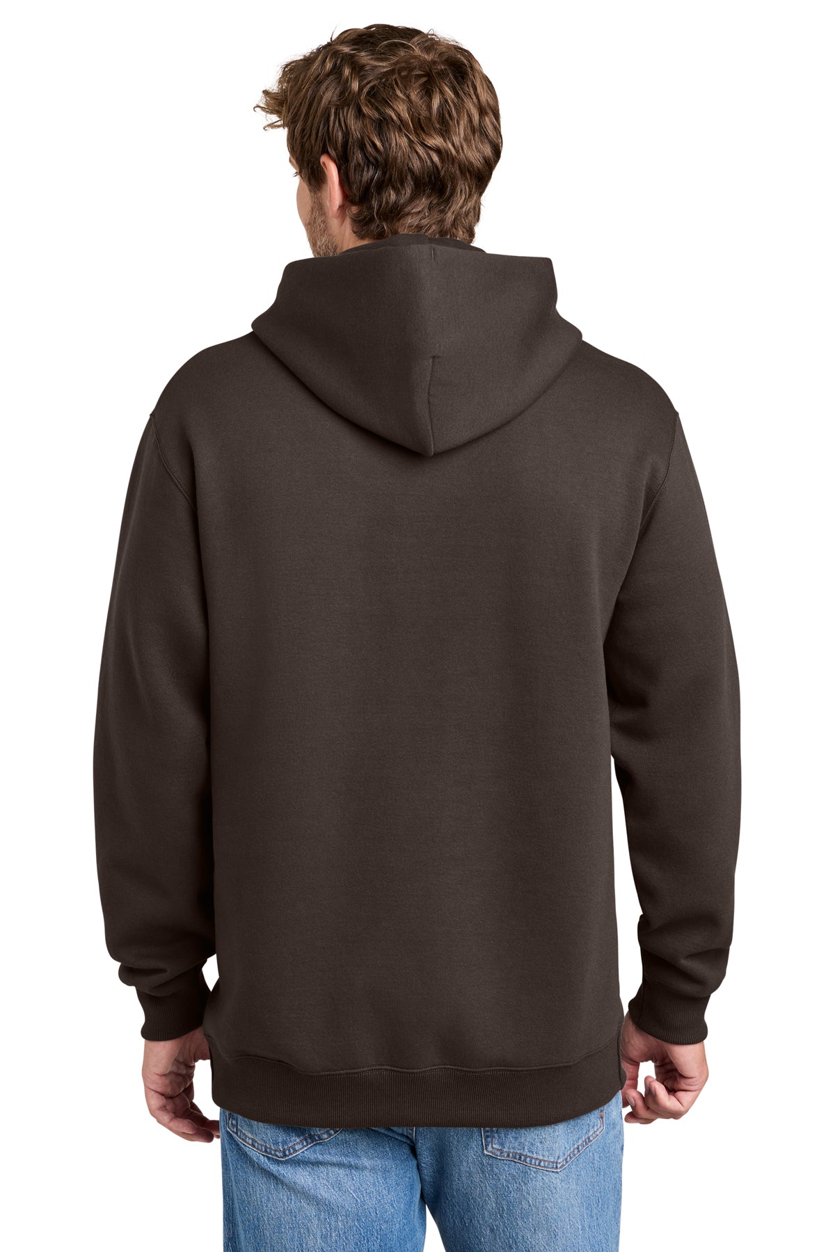Port & Co PC107H Dark Chocolate Brown hoodie, back view before customization