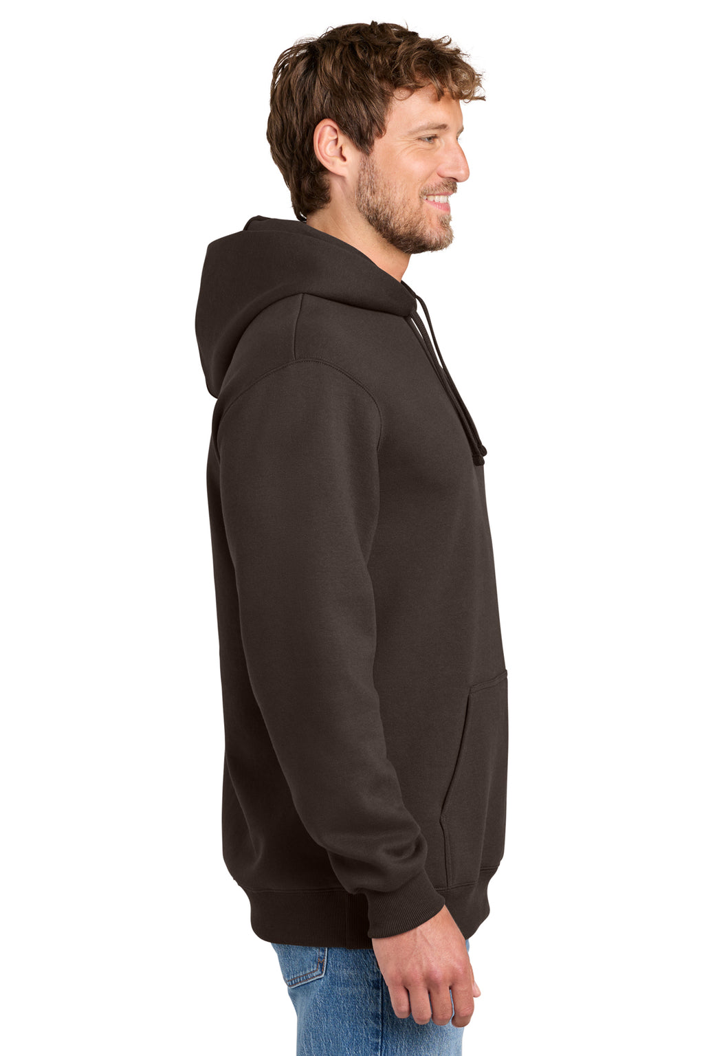 Port & Co PC107H Dark Chocolate Brown hoodie, side view before customization