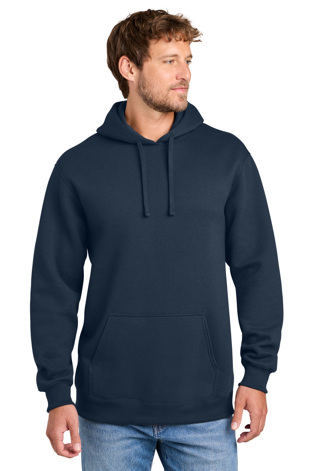 Port & Co PC107H hoodie in Deep Navy, front view before customization