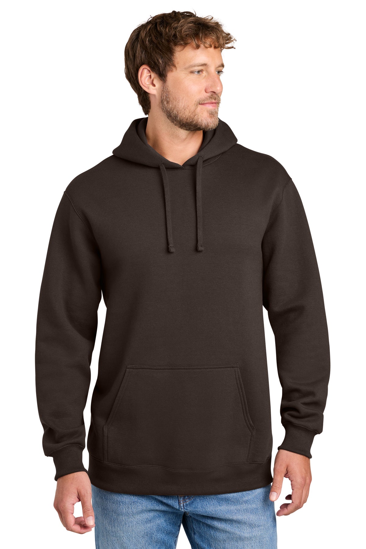 Port & Co PC107H hoodie in Dark Chocolate Brown, front view before customization