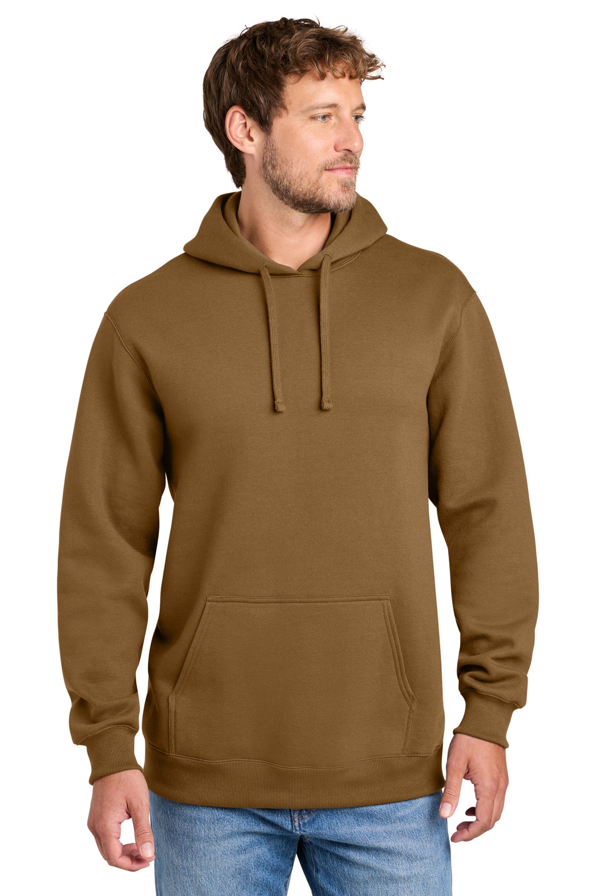Port & Co PC107H hoodie in Duck Brown, front view before customization