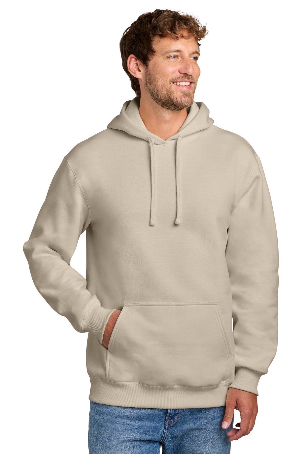 Port & Co PC107H hoodie in Light Sand, front view before customization