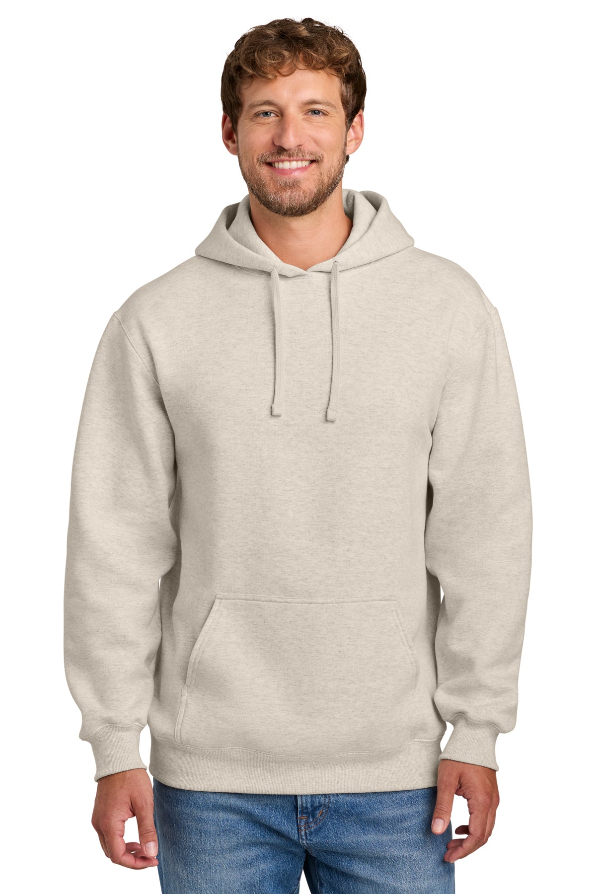 Port & Co PC107H hoodie in Oatmeal Heather, front view before customization