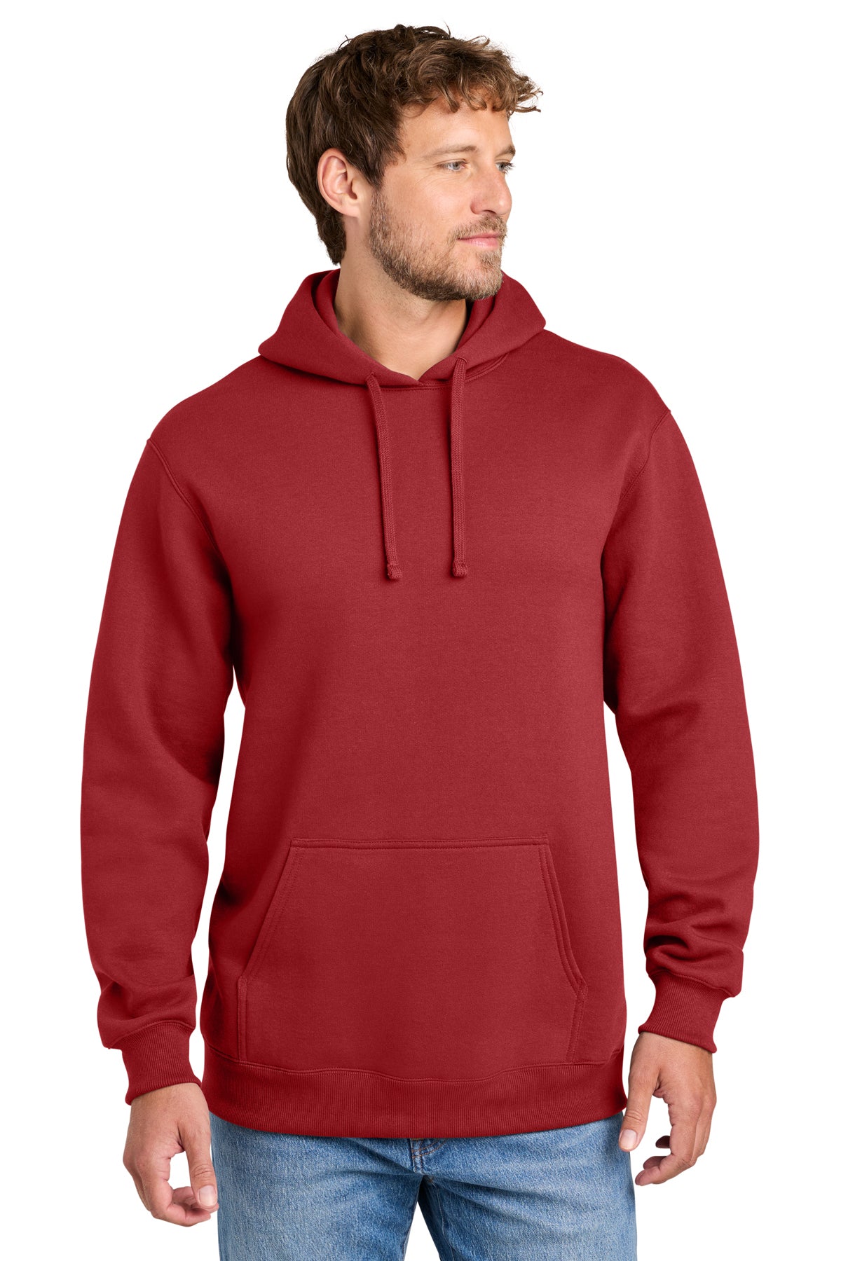 Port & Co PC107H hoodie in Rich Red, front view before customization