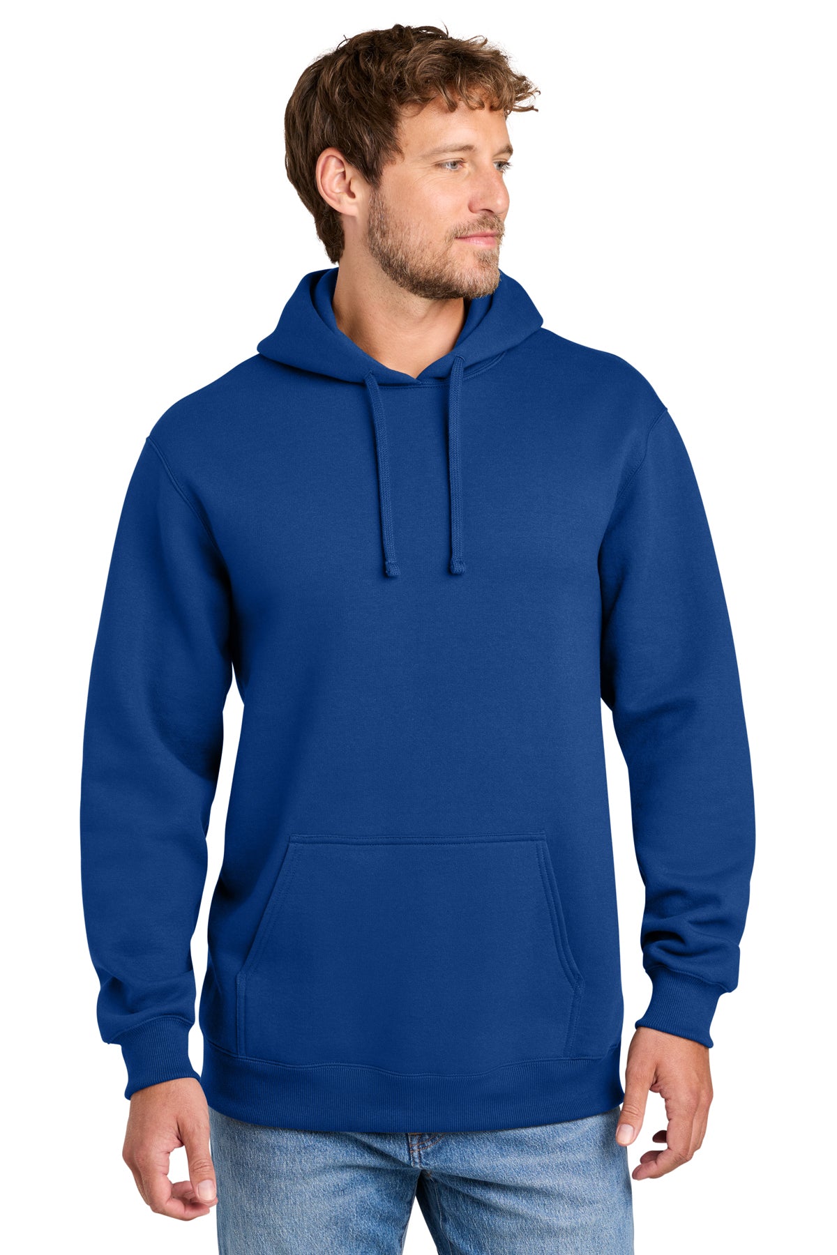 Port & Co PC107H hoodie in True Royal, front view before customization
