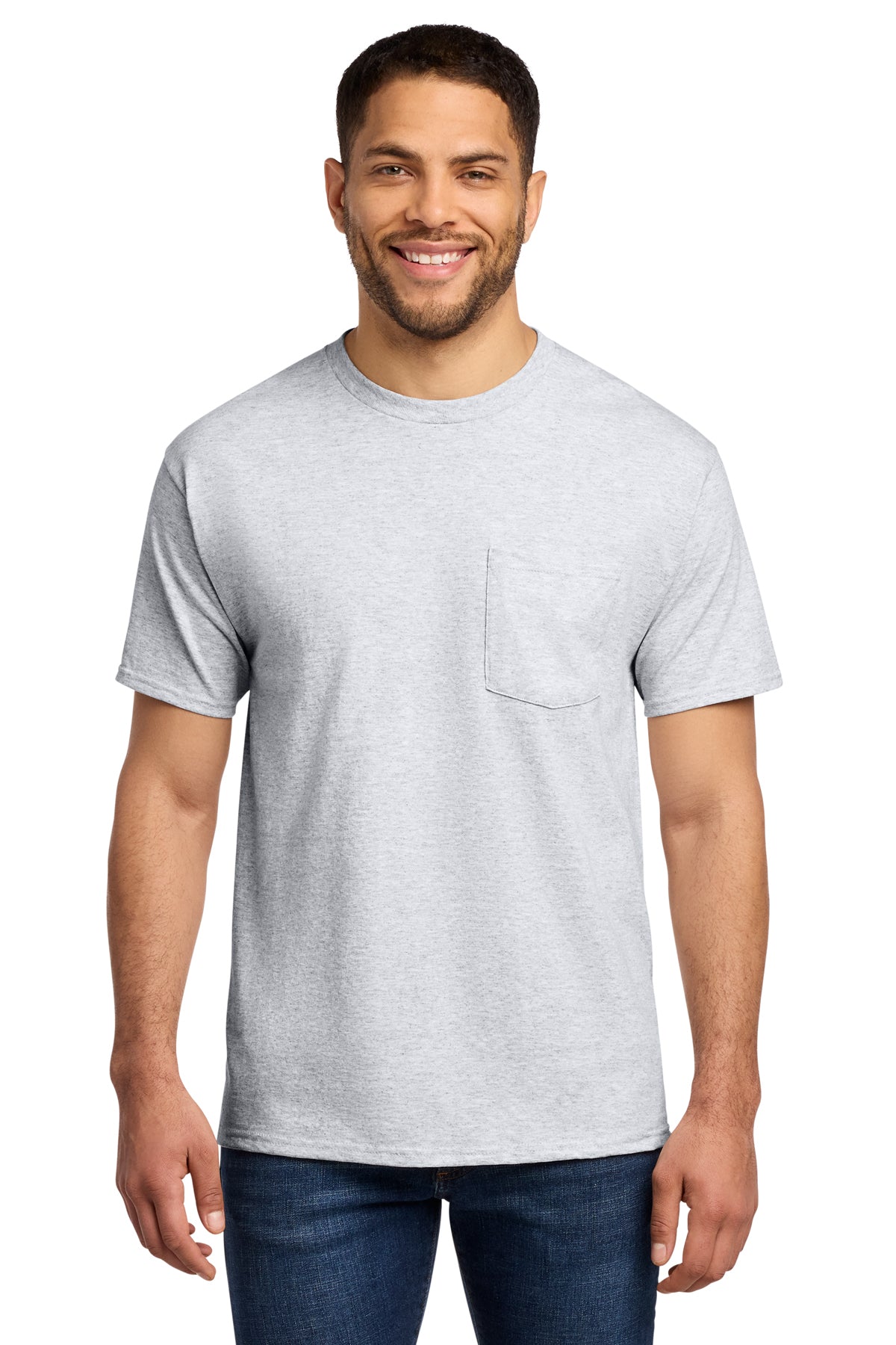 Port & Co PC61P Essential Pocket Tee in Ash — front view