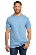 Port & Co PC61P Essential Pocket Tee in Light Blue — front view