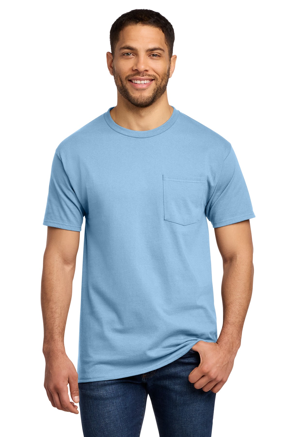 Port & Co PC61P Essential Pocket Tee in Light Blue — front view