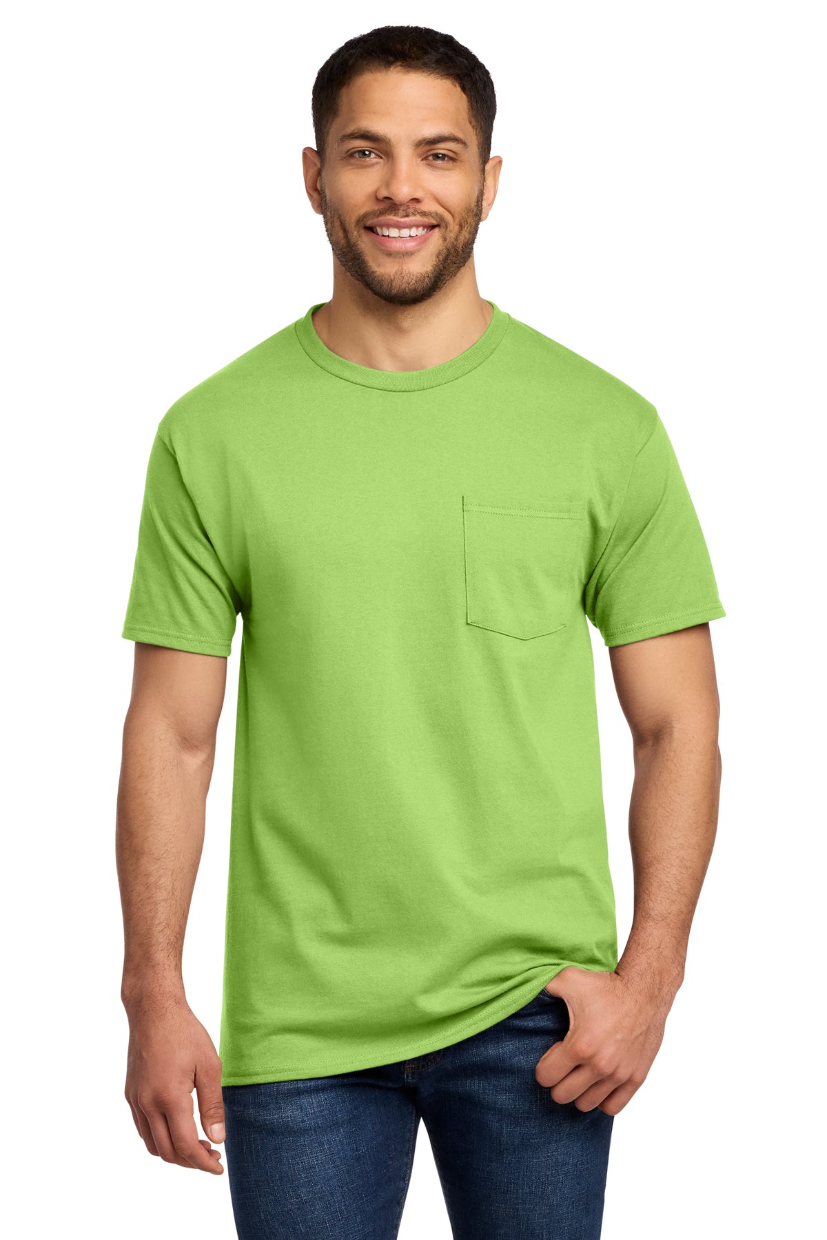 Port & Co PC61P Essential Pocket Tee in Lime — front view