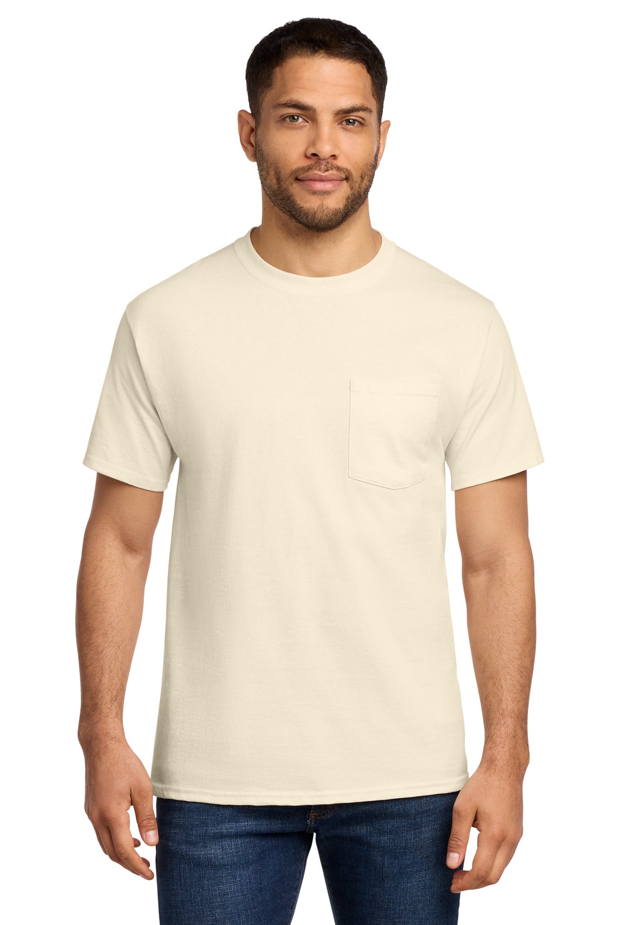 Port & Co PC61P Essential Pocket Tee in Natural — front view