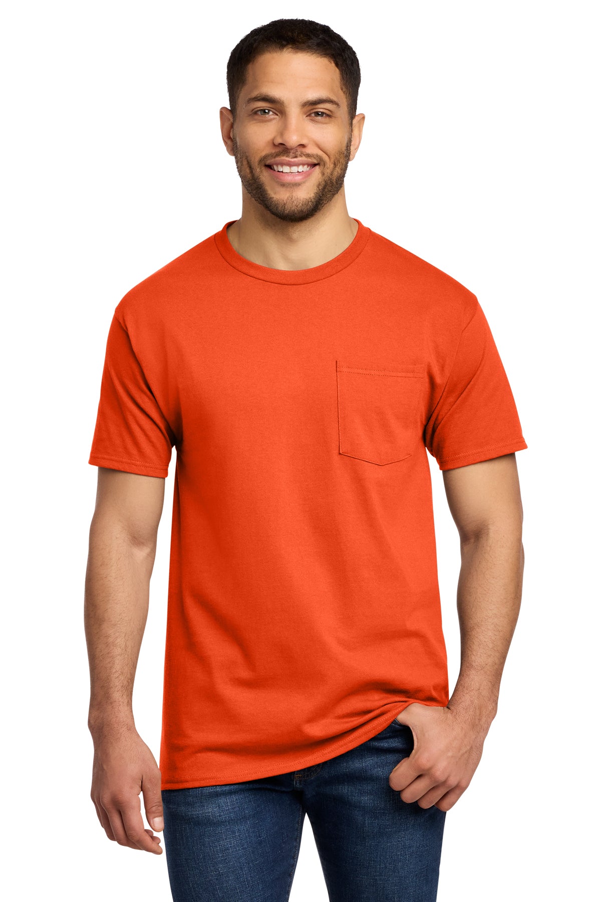 Port & Co PC61P Essential Pocket Tee in Orange — front view