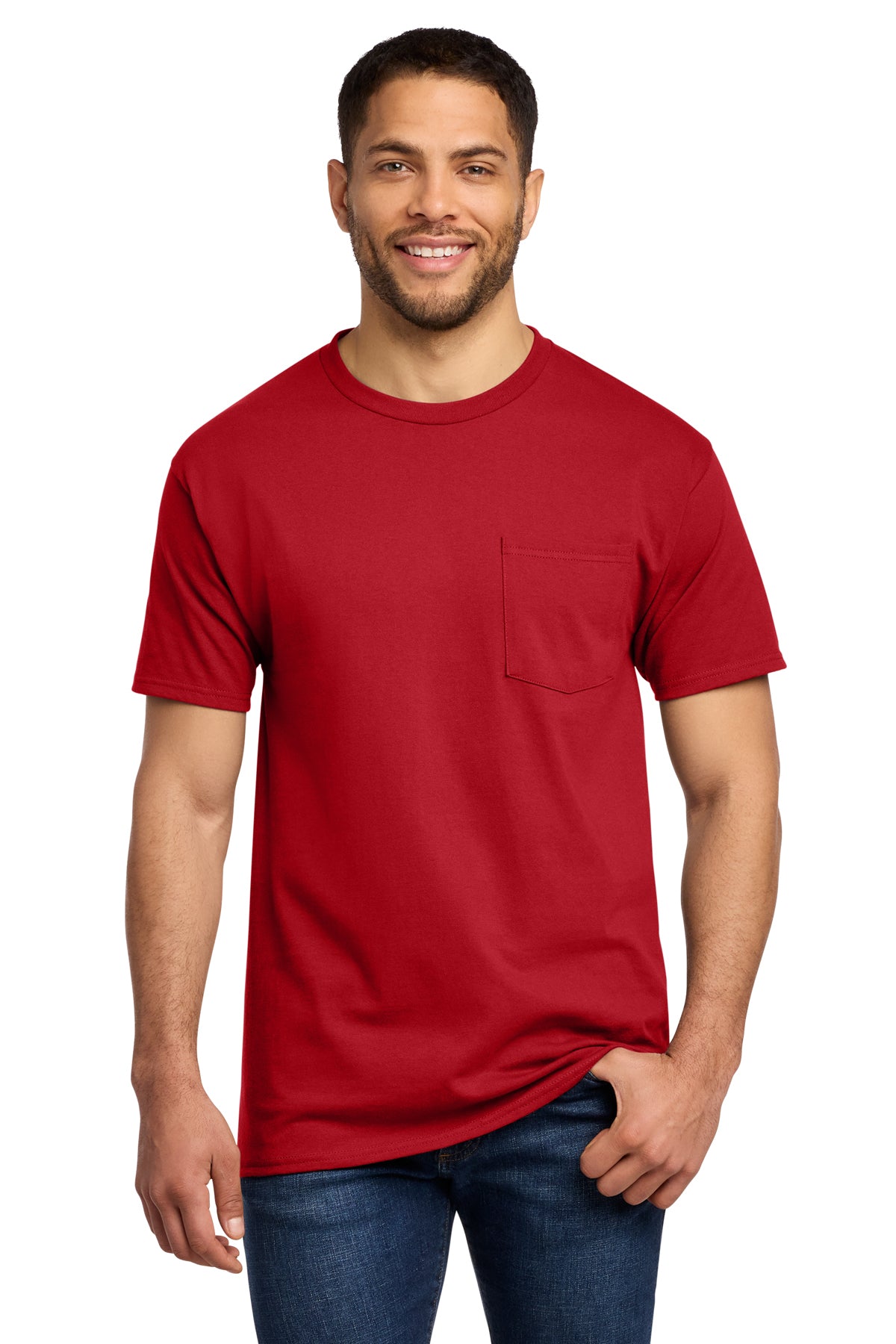 Port & Co PC61P Essential Pocket Tee in Red — front view