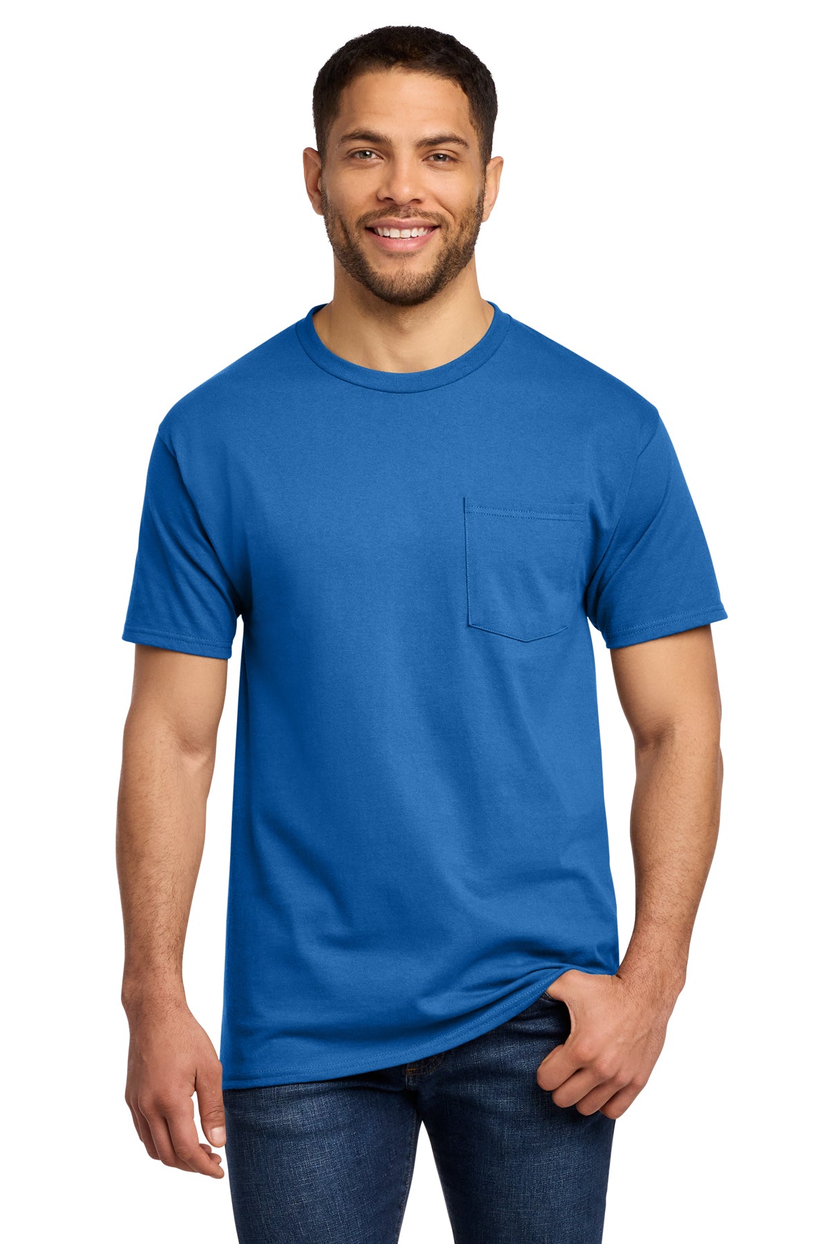 Port & Co PC61P Essential Pocket Tee in Royal — front view