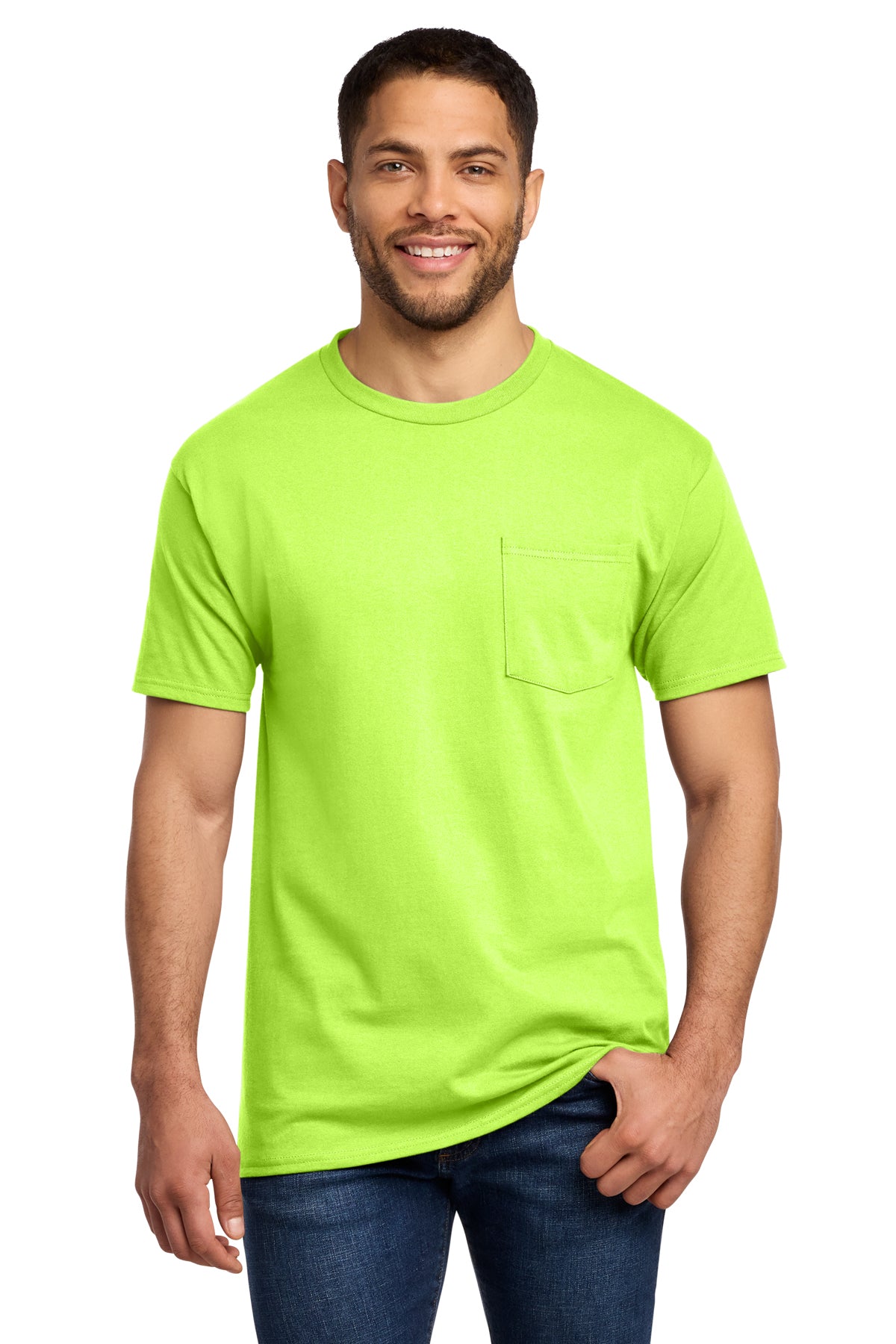 Port & Co PC61P Essential Pocket Tee in S. Green — front view