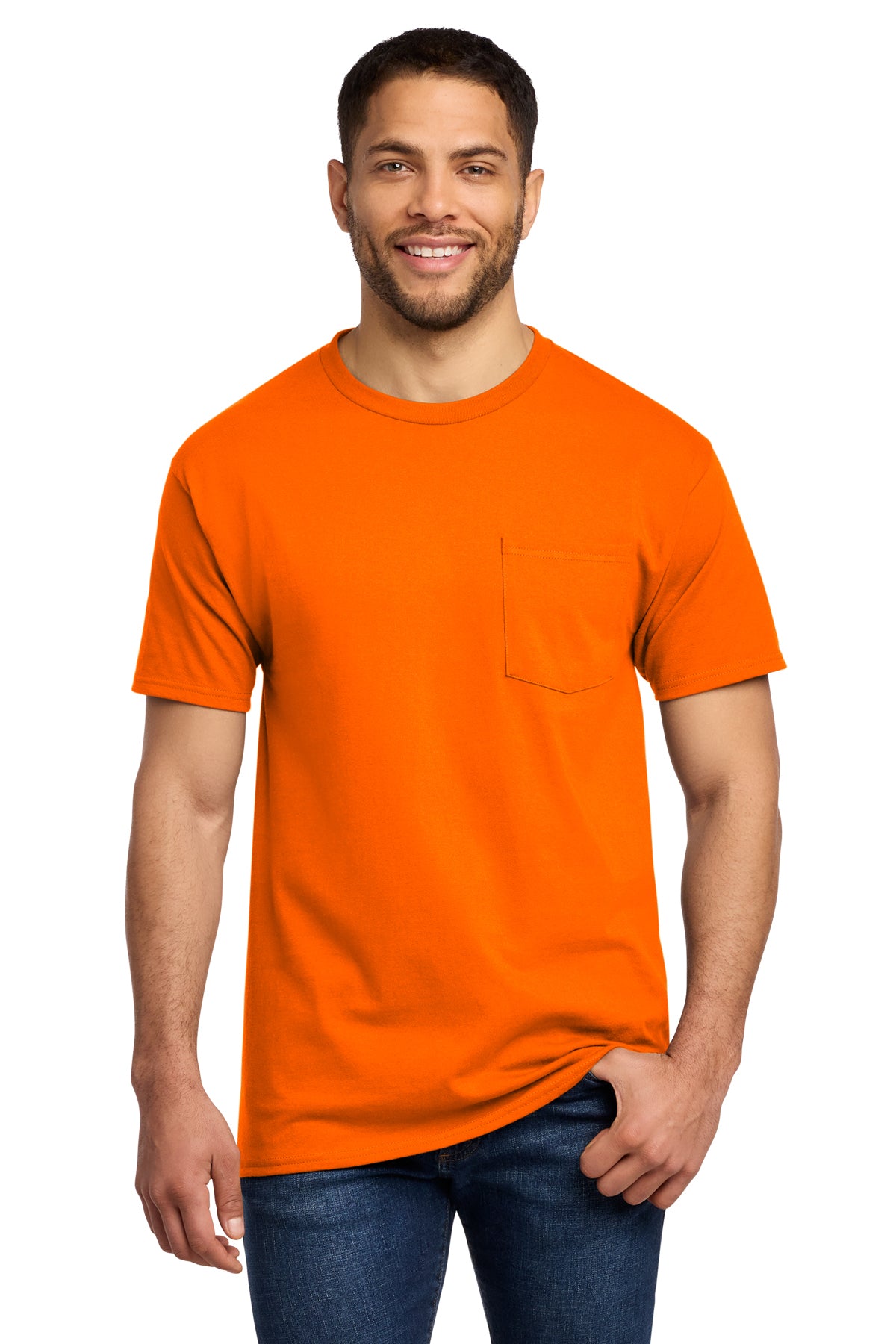 Port & Co PC61P Essential Pocket Tee in S. Orange — front view